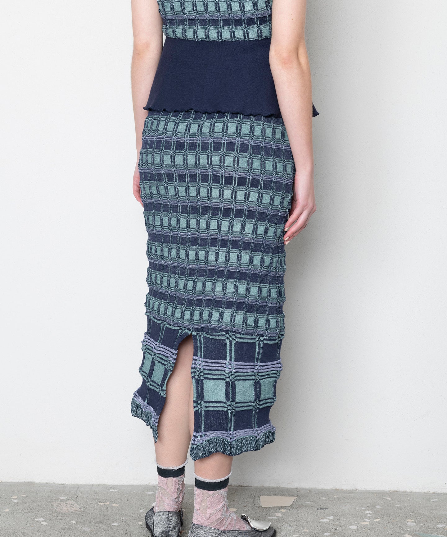 BUMPY CHECK KNIT SKIRT