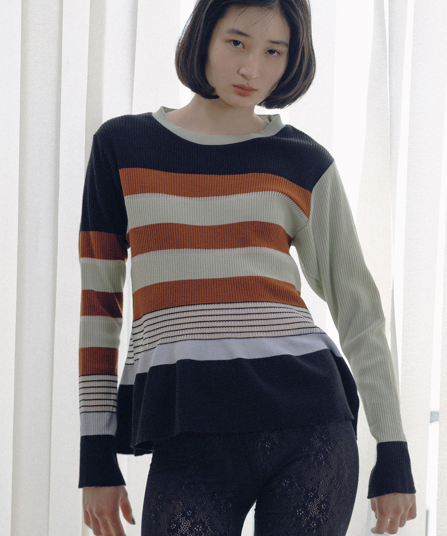 STRIPED RIB KNIT SWEATER