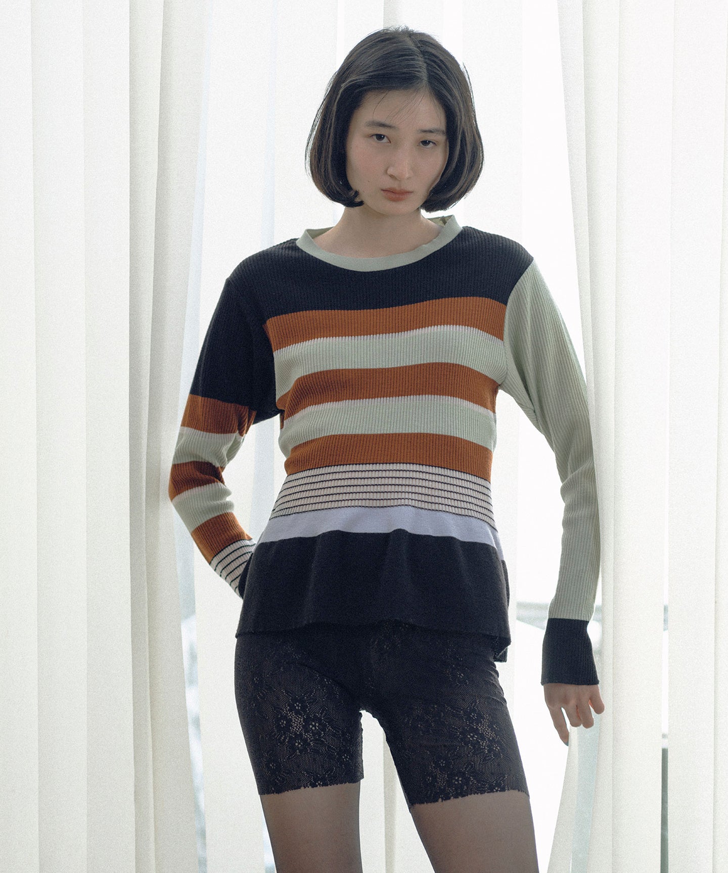 STRIPED RIB KNIT SWEATER