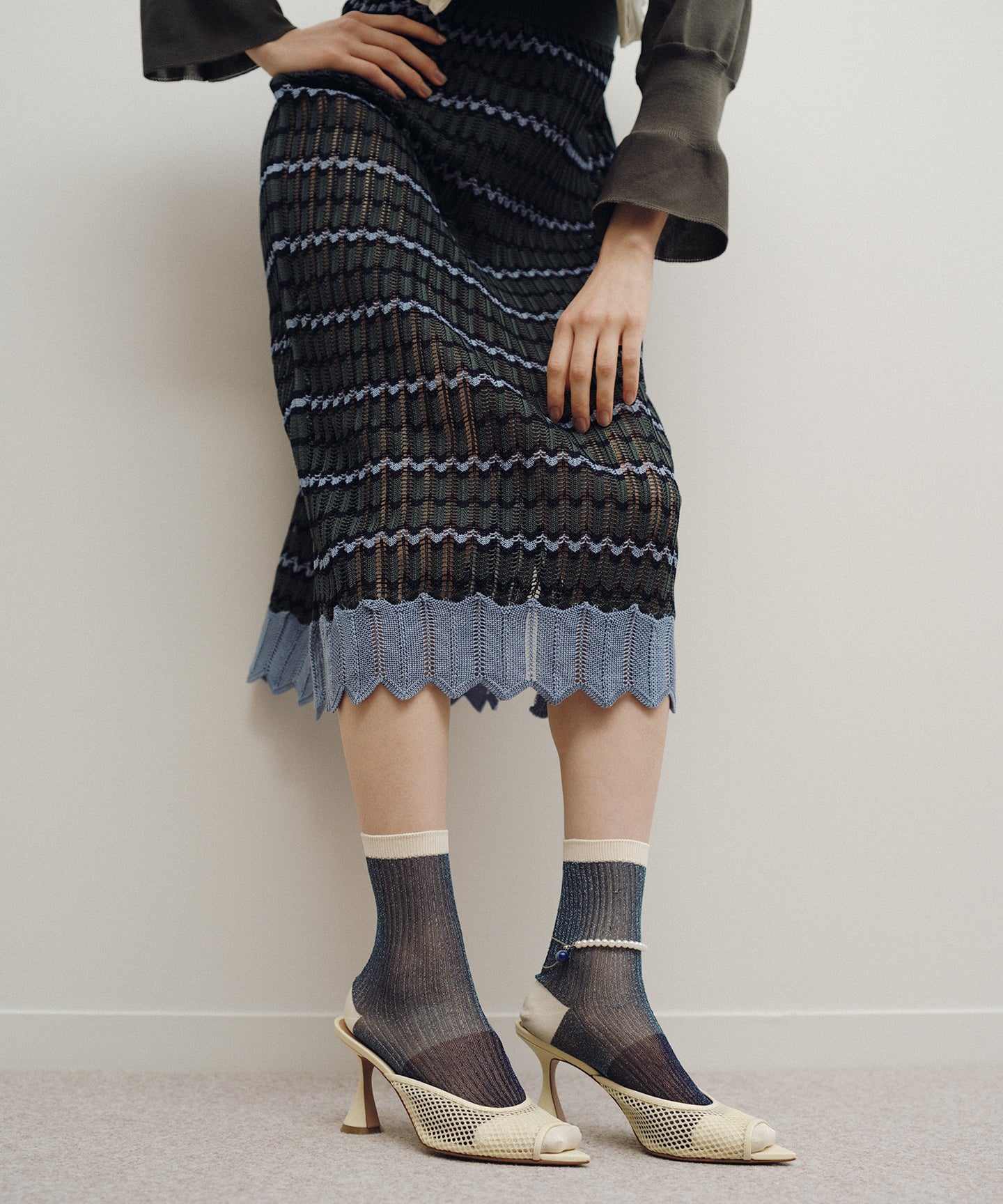SHEER BICOLOR RIB SOCKS WITH ANKLET