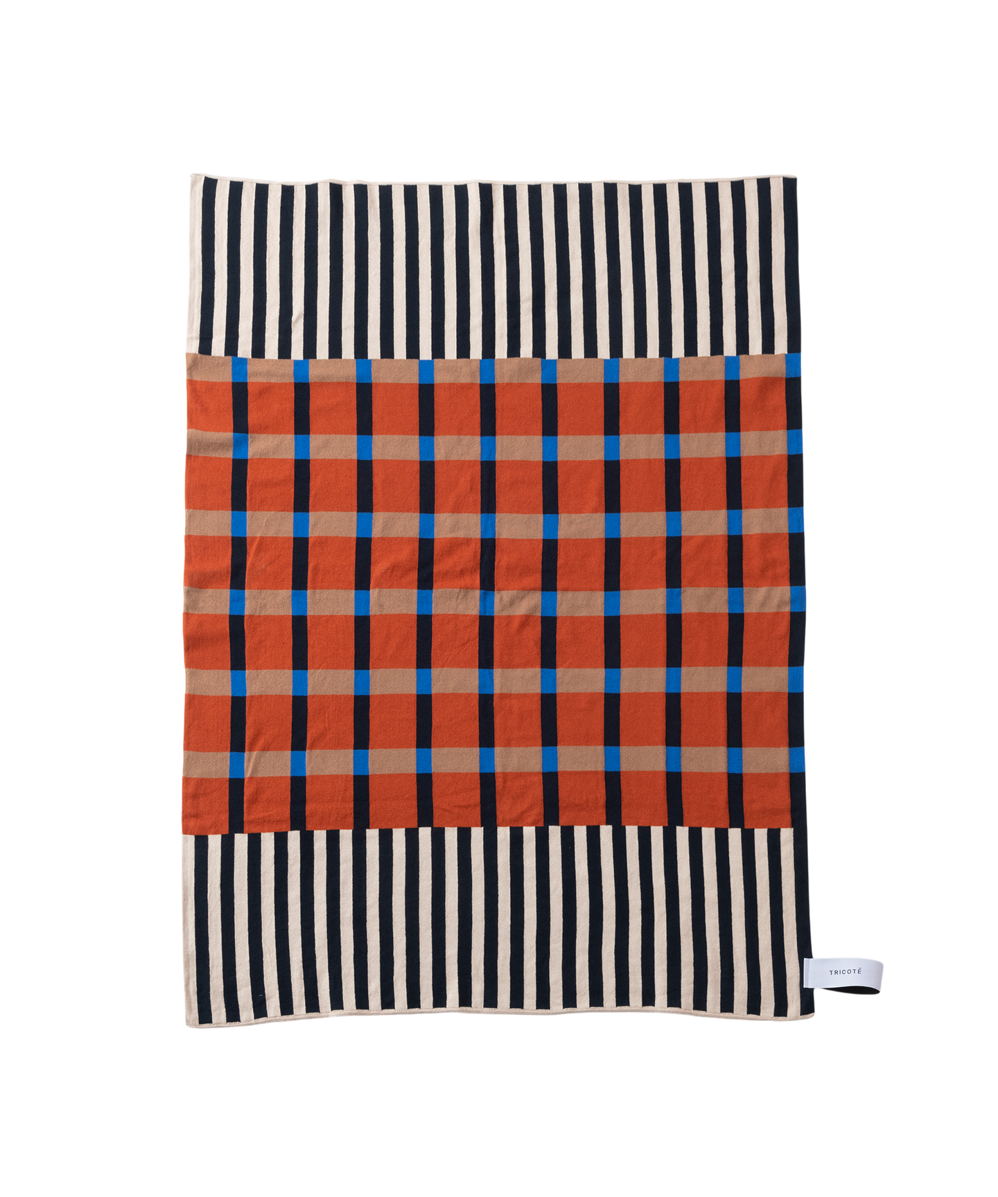 STRIPE-PLAID PATTERN KNIT BLANKET