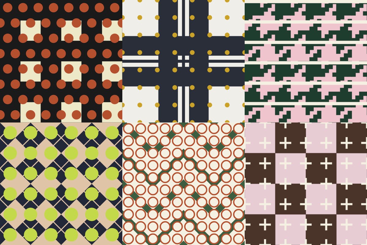 CANVASでつくった6種類の柄を並べた画像