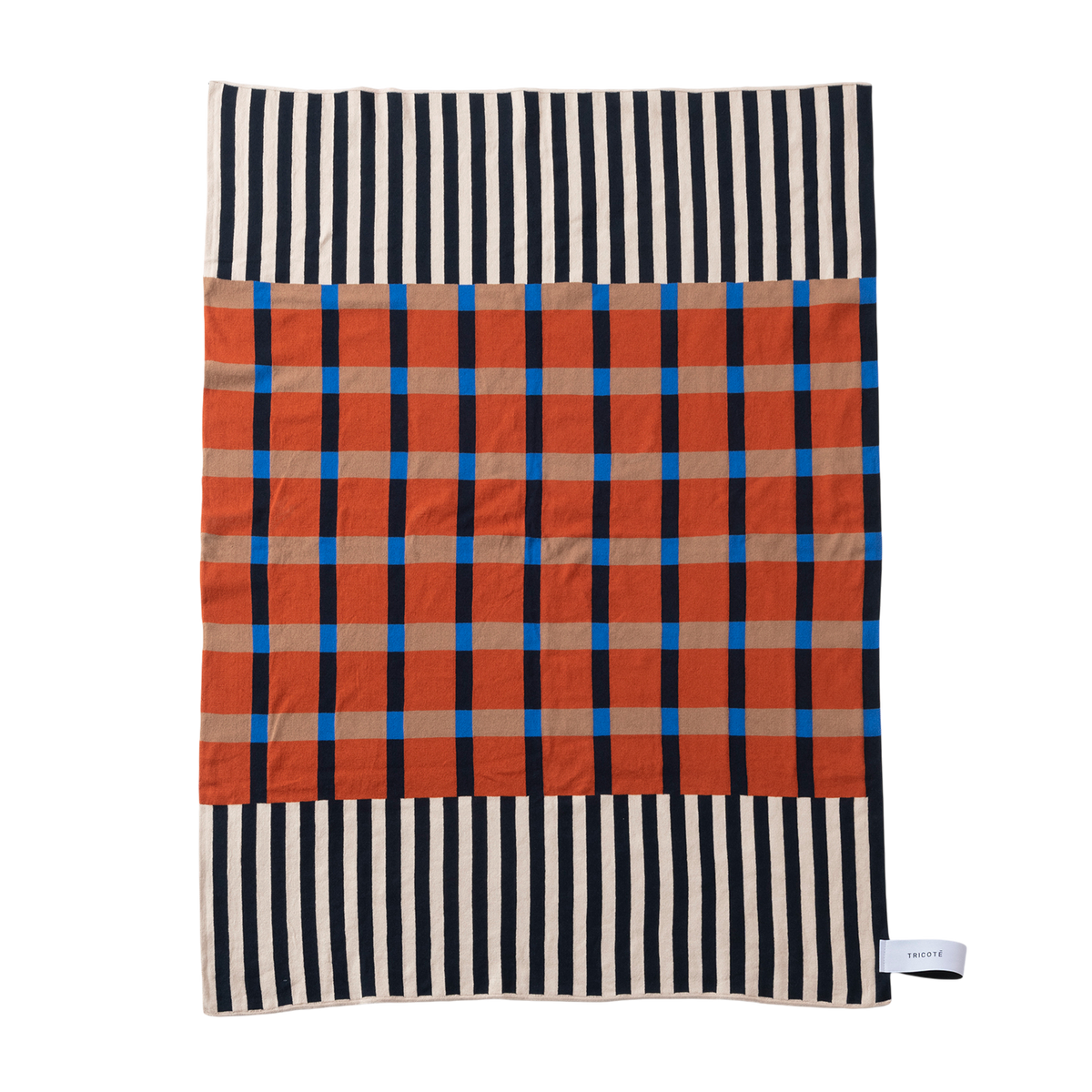 STRIPE-PLAID PATTERN KNIT BLANKET