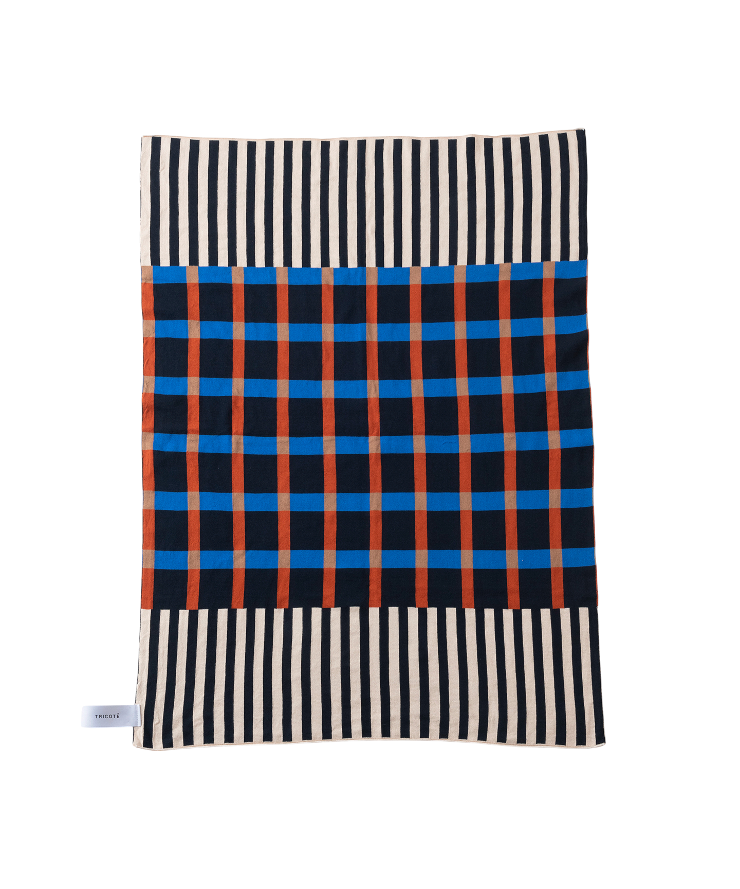 STRIPE-PLAID PATTERN KNIT BLANKET