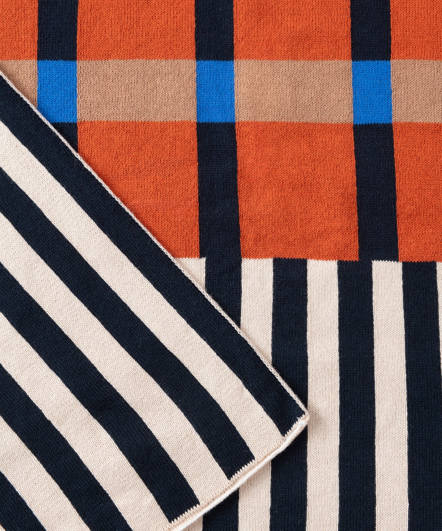 STRIPE-PLAID PATTERN KNIT BLANKET