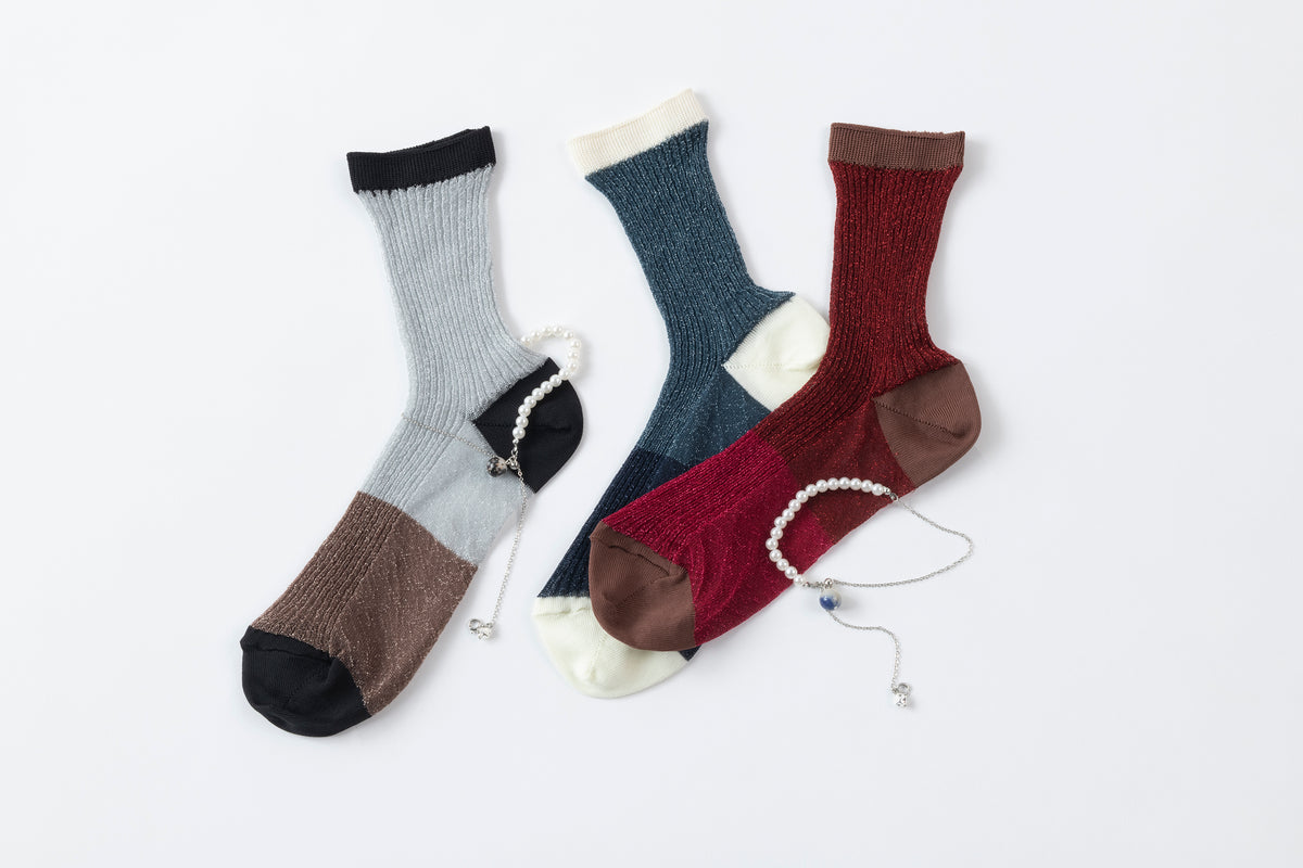 SHEER BICOLOR RIB SOCKS WITH ANKLET