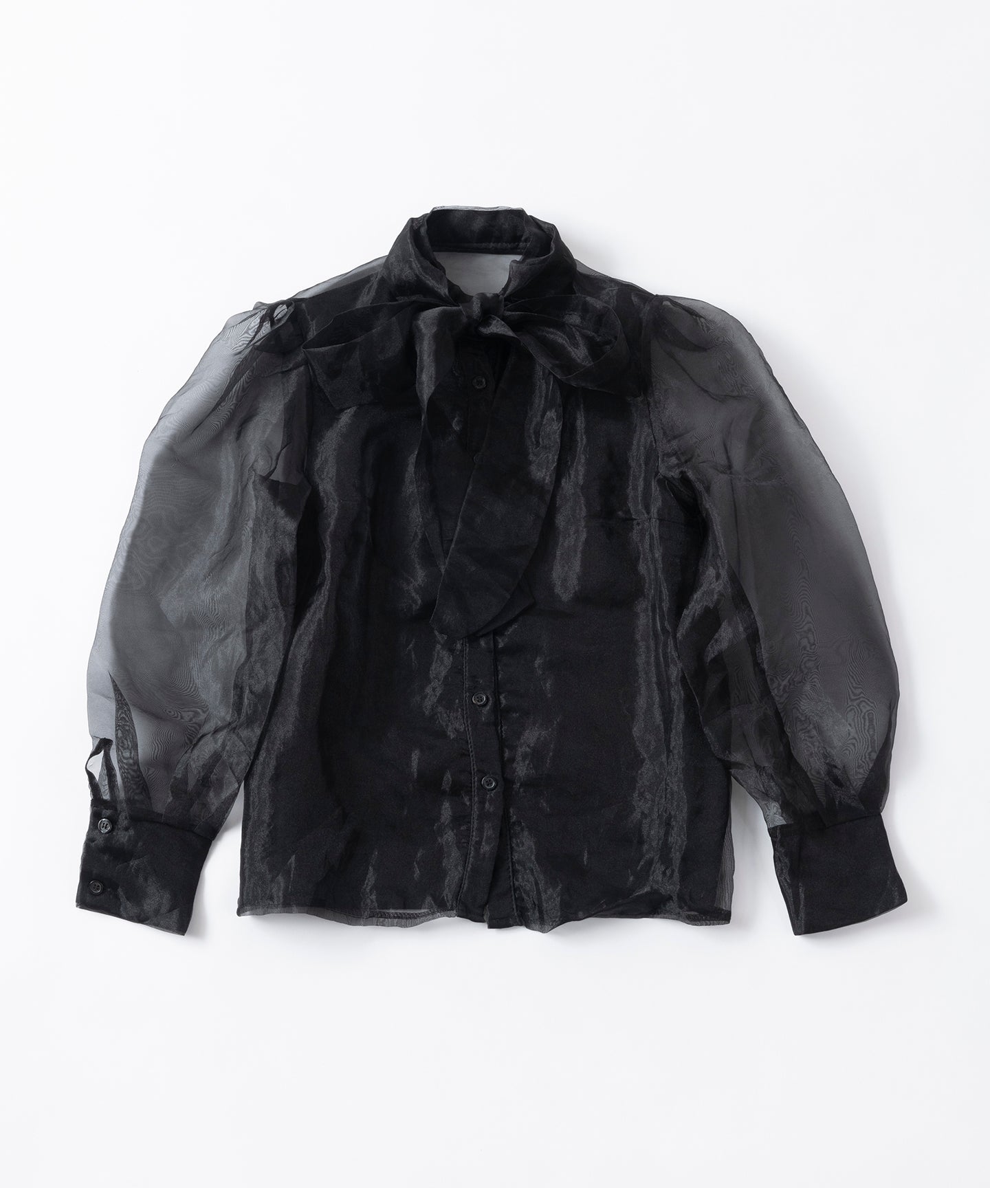[minoi × TRICOTÉ]<br>VINTAGE ORGANDIE TIE BLOUSE