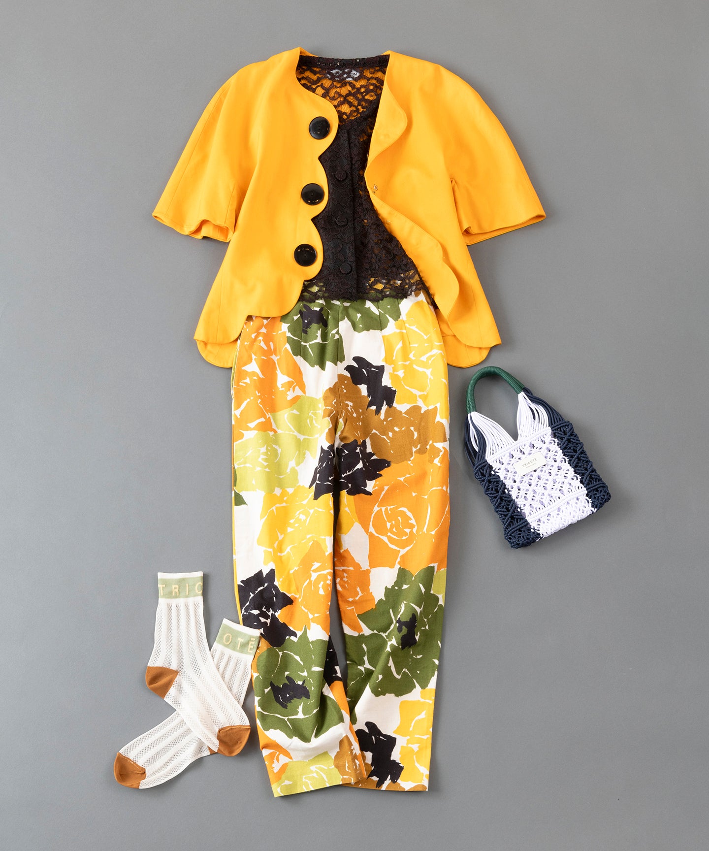 [minoi × TRICOTÉ]<br>VINTAGE FLOWER PRINT PANTS